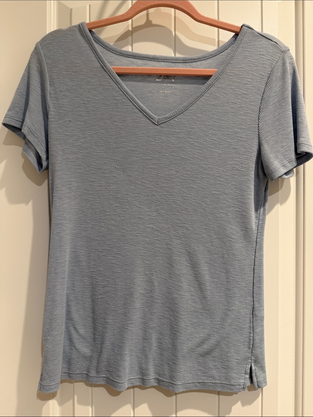 Casual Light Blue V-Neck Short Sleeve Tee
